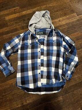 Men’s American Eagle Blue Hooded Flannel medium